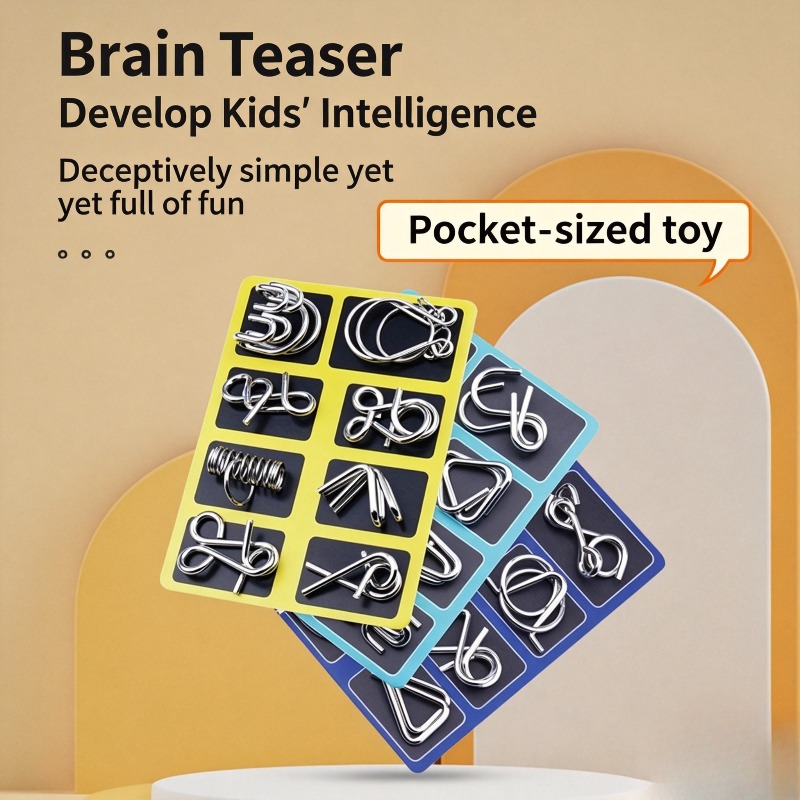 Board Game For Kids - 8-delige metalen puzzelset, klassieke hersenkraker, in