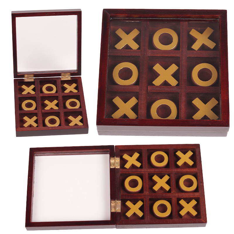 Chess Set Wooden - Grappige Tic Tac Toe Schaakbord Familie