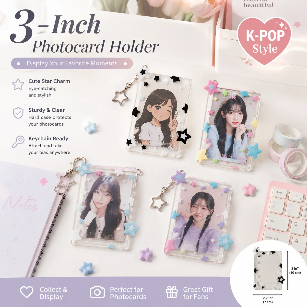 Card Sleeves Protector - Star Design 3 inch fotokaarthouder, transparante