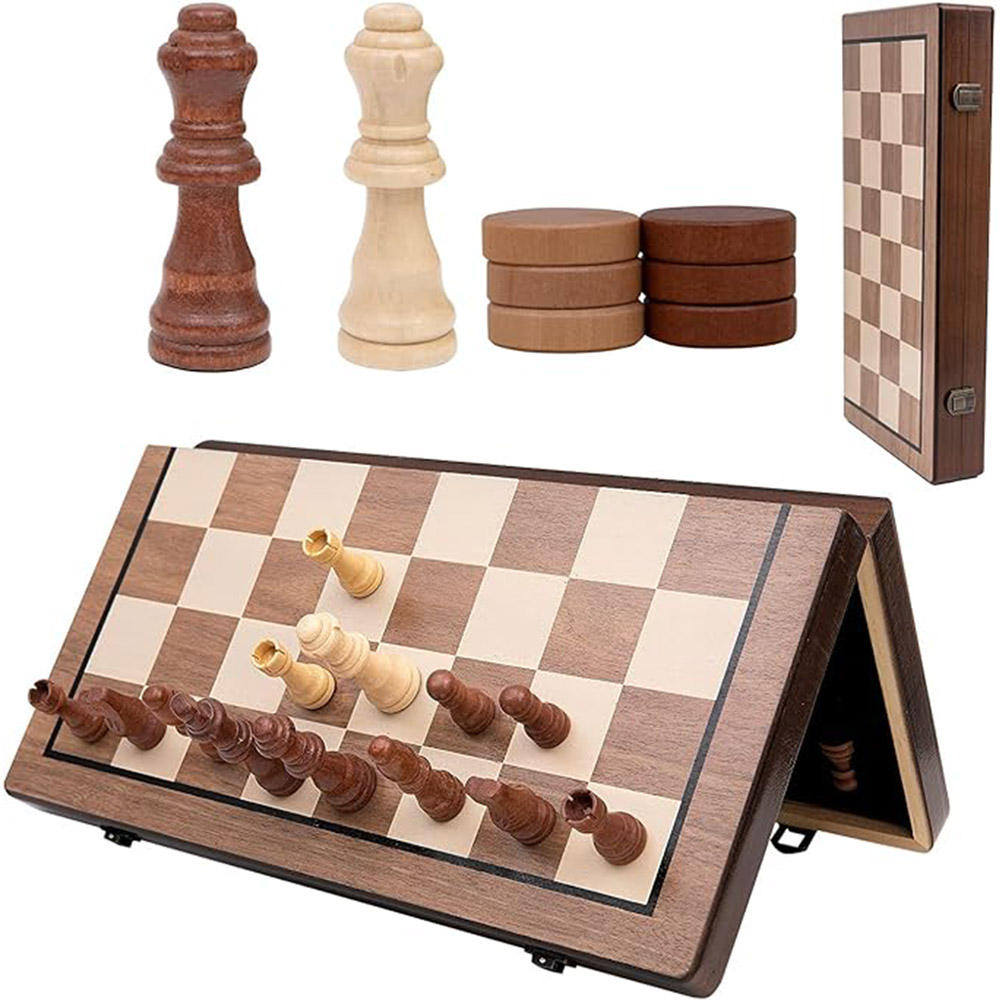 Chess Set Wooden - 39cm Schaakspel Houten Schaakspel Bordspel, 2-in-1
